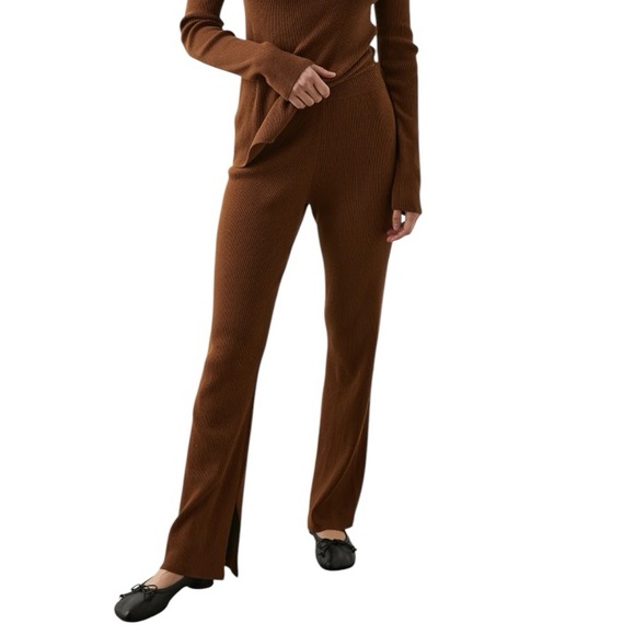 Rails Pants - Rails Jules Fox Brown Cotton Silk Blend Ribbed Knit Split Hem Pants Medium